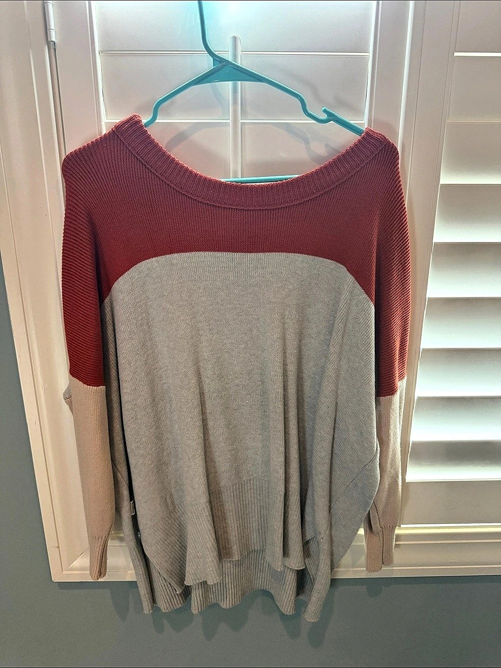 Free People Easy Street Color Block Sweater Red & Gray